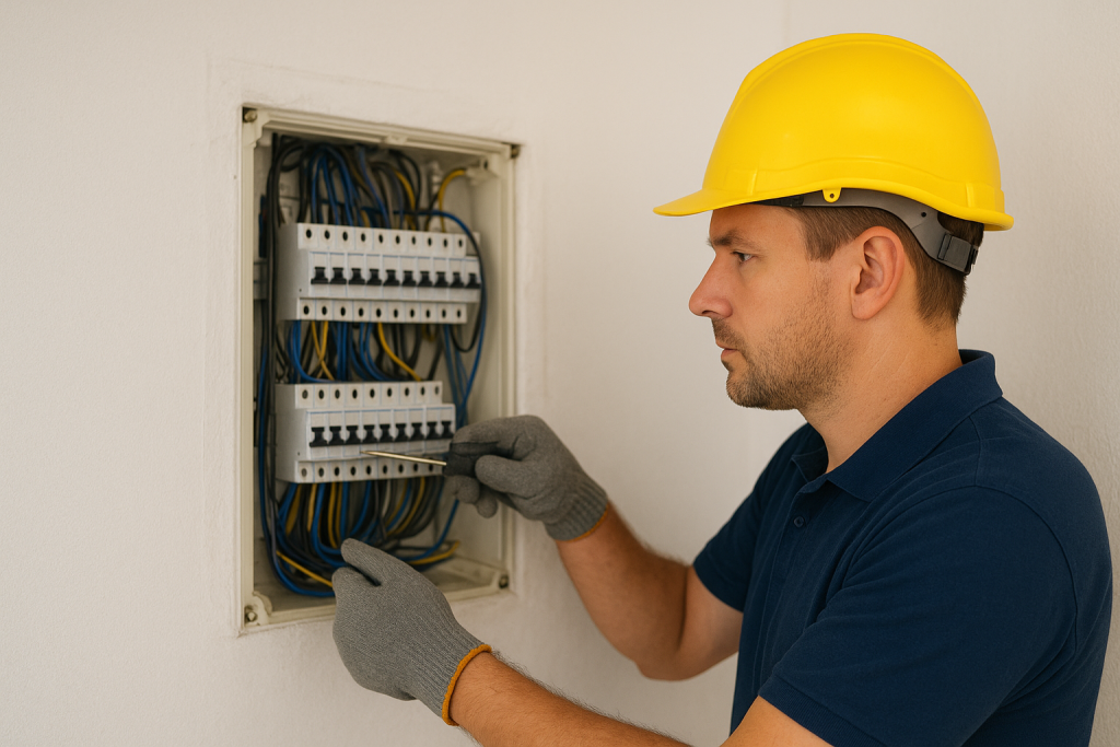Electrician Working on Panel